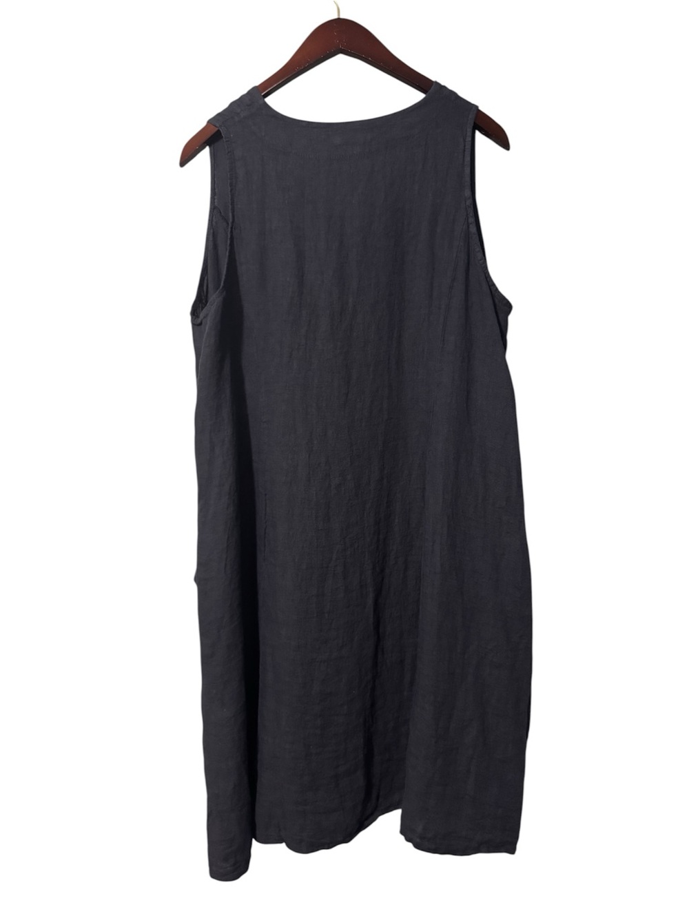 Alessia Pacini Dress 1X Blue Linen Button V-Neck Pockets Preppy Lagenlook Italia - Picture 2 of 6